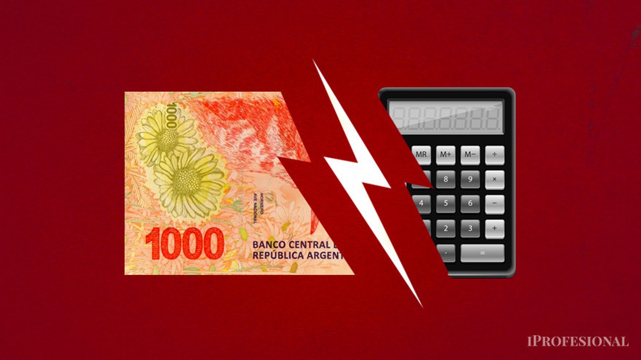 Ilustraci�n de un billete de mil pesos partido junto a una calculadora