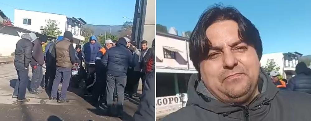 Trabajadores reunidos en un paro frente a una fabrica de plasticos en Tafi Viejo